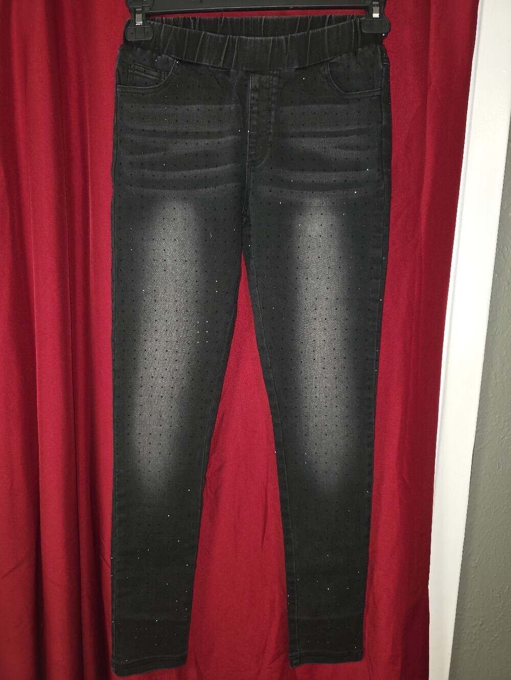 Vocal Black Rhinestone Skinny Jeans Size S Pull On Elastic Waist Bling